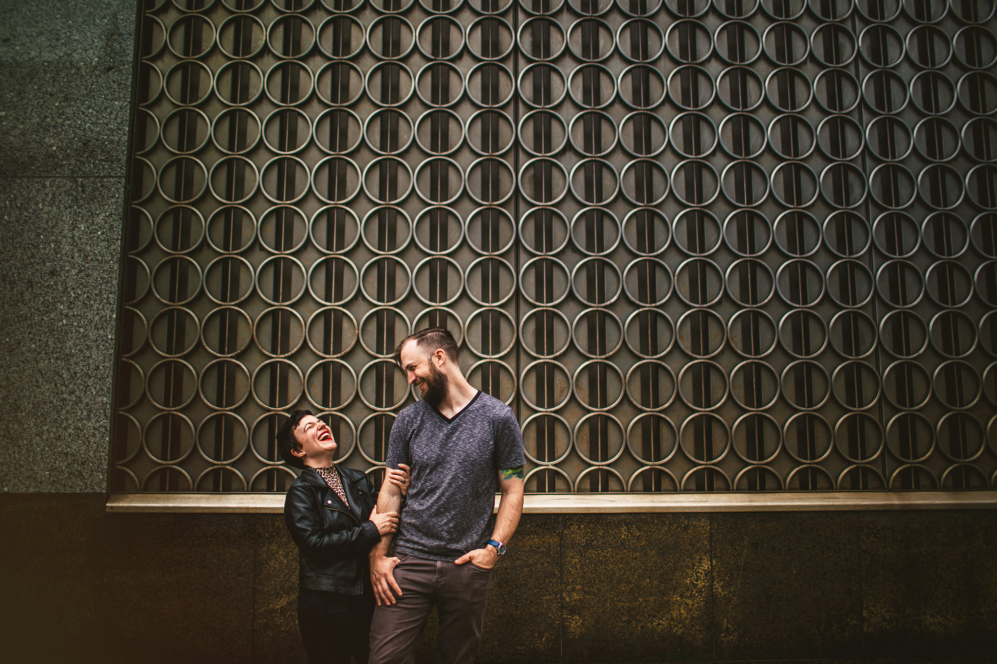 laughing couple manhattan engagement session